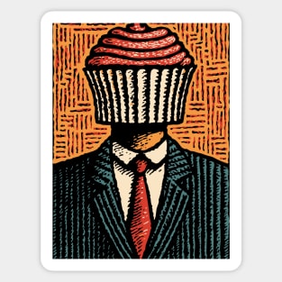 Surreal Cupcake Head Man in a Suit Artwork Sticker